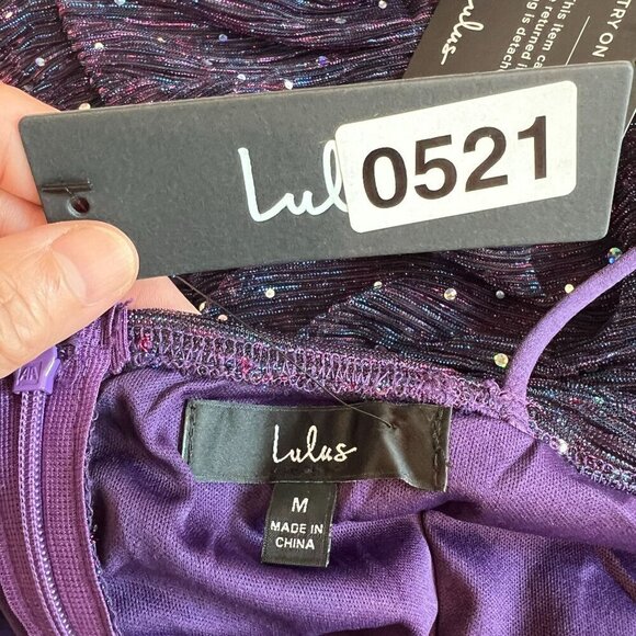 Lulus Flirty Vibes Sparkly Ruched Bodycon Mini Dress Medium in Purple - Picture 9 of 10